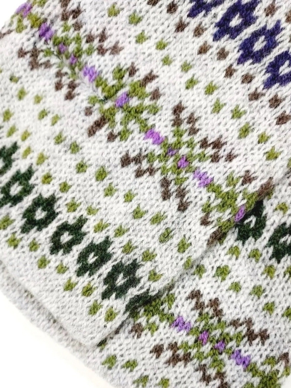 Hermione's Fair Isle Knit Scarf in Purple, Green & Gray Fair Isle Wool Scarf - Picture 4 of 7